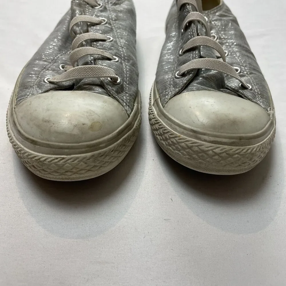 Converse Sneakers Juniors Girls 6 Formal Silver Low Top Shoes Casual Shiny Lace